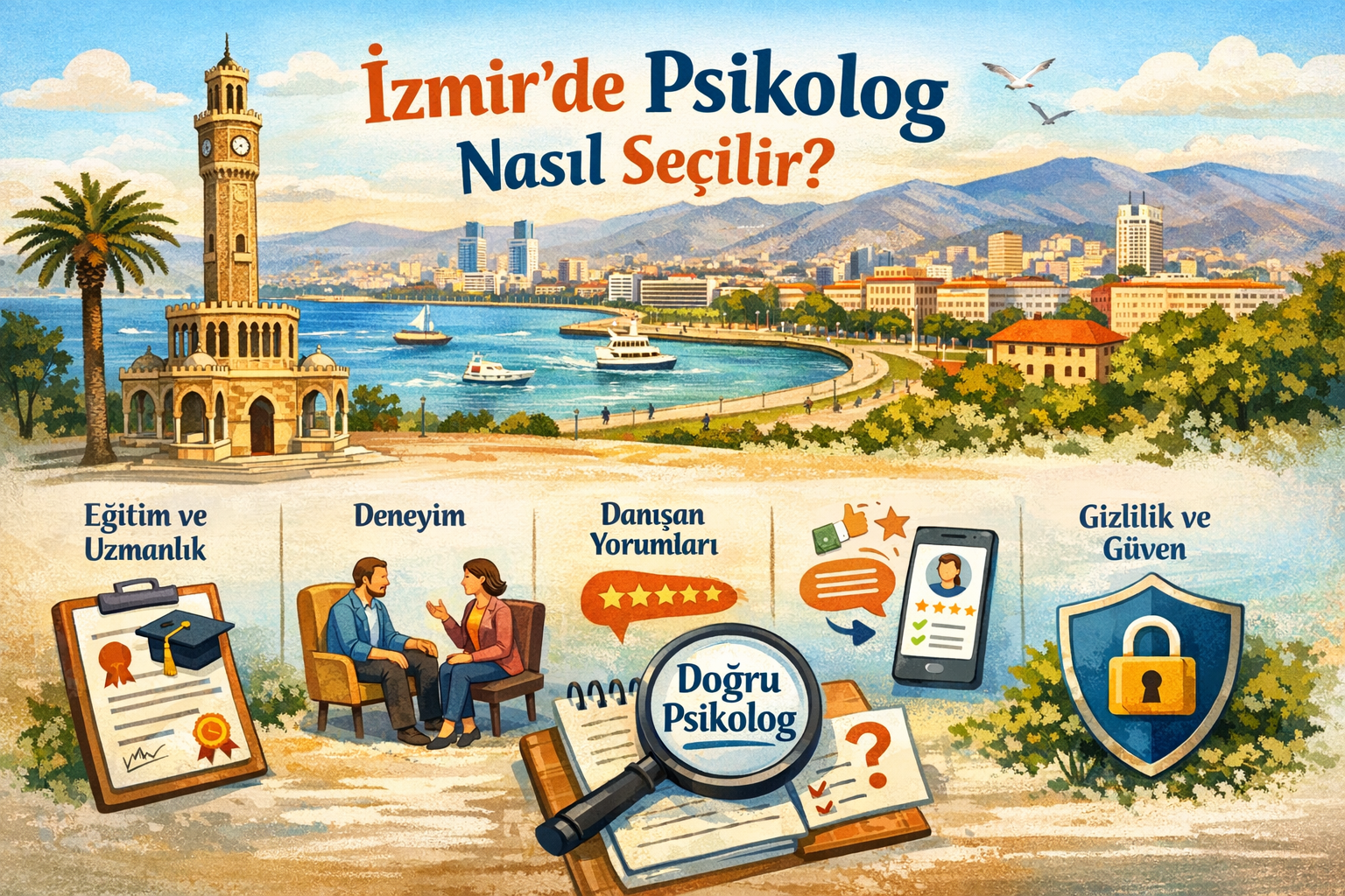 İzmir psikolog arayanlar için doğru psikoloğu seçme rehberi. İzmir’de psikolog seçerken dikkat edilmesi gereken 7 önemli kriteri öğrenin.